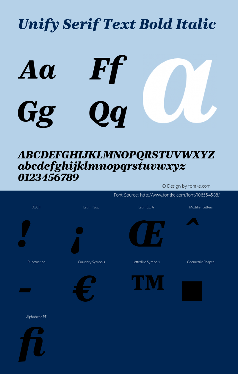 Unify Serif Text Bold Italic Version 1.002 Font Sample
