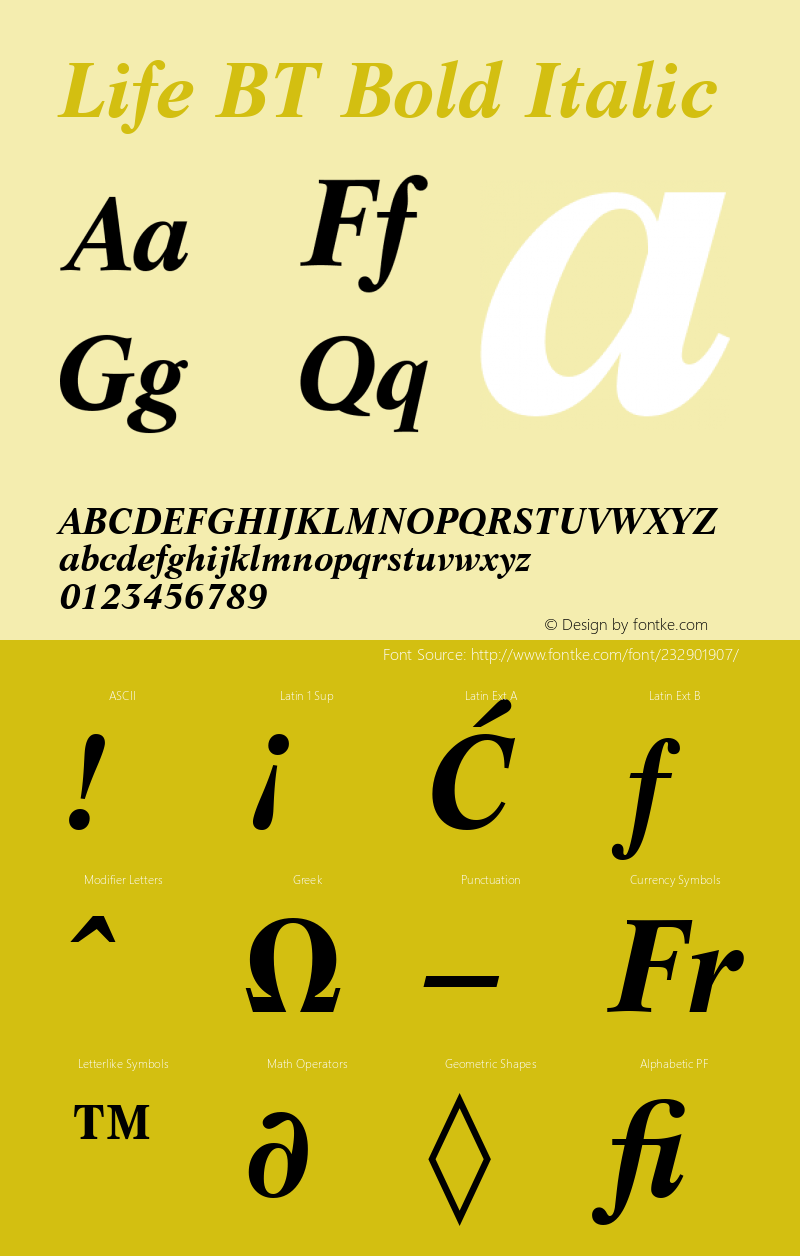 Life BT Bold Italic Version 1.01 emb4-OT图片样张