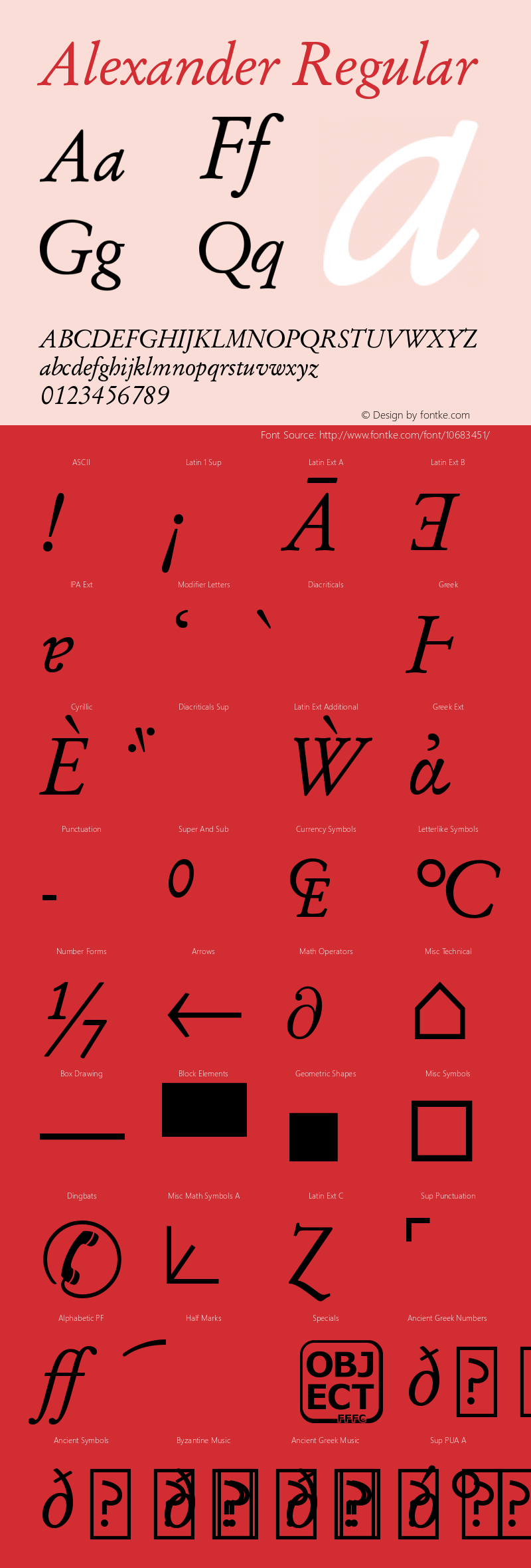 Alexander Regular Version 5.01 Font Sample