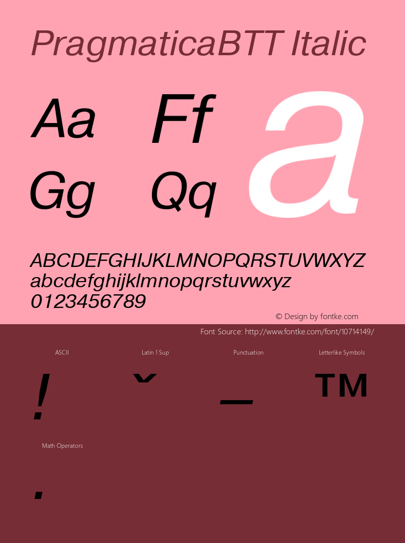 PragmaticaBTT Italic TrueType Maker version 3.00.00 Font Sample