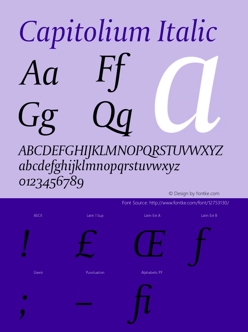 Capitolium Italic OTF 1.000;PS 001.000;Core 1.0.29 Font Sample