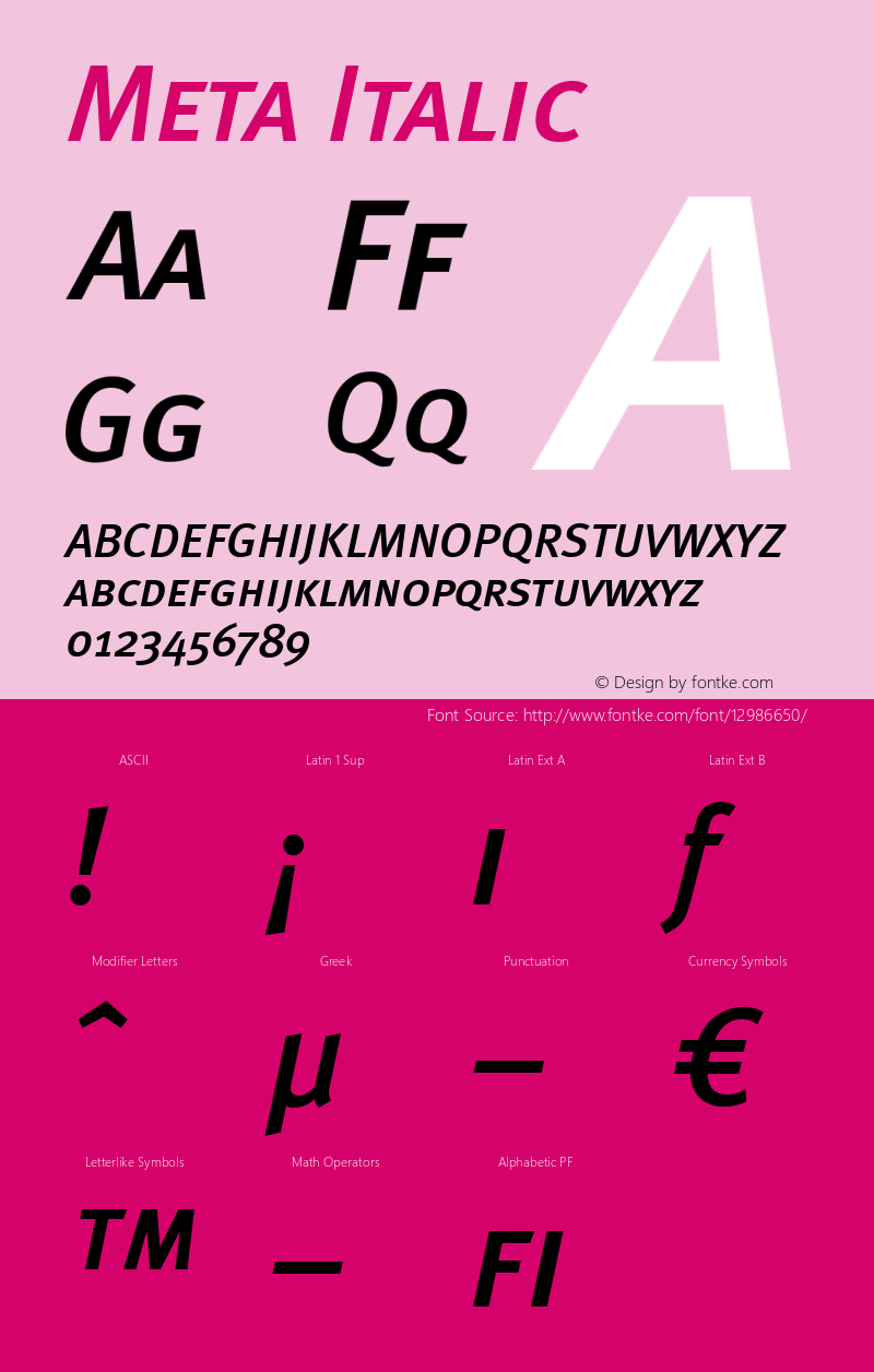 Meta Italic 004.301 Font Sample