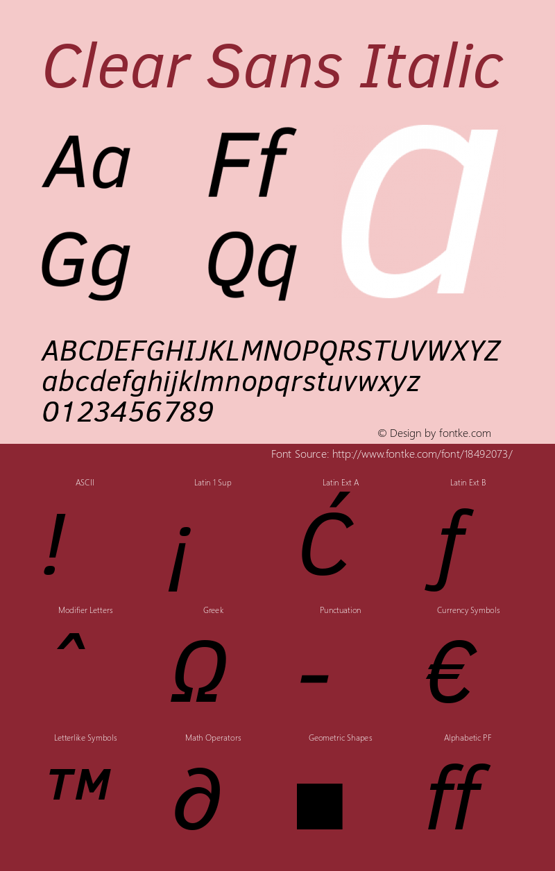 Clear Sans Italic Version 1.00 Font Sample