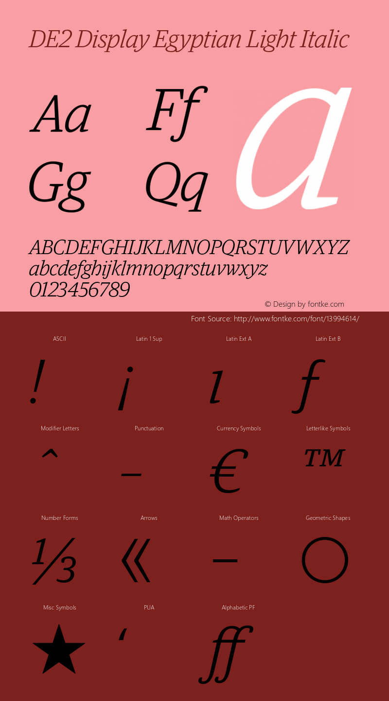 DE2 Display Egyptian Light Italic 001.000 Font Sample