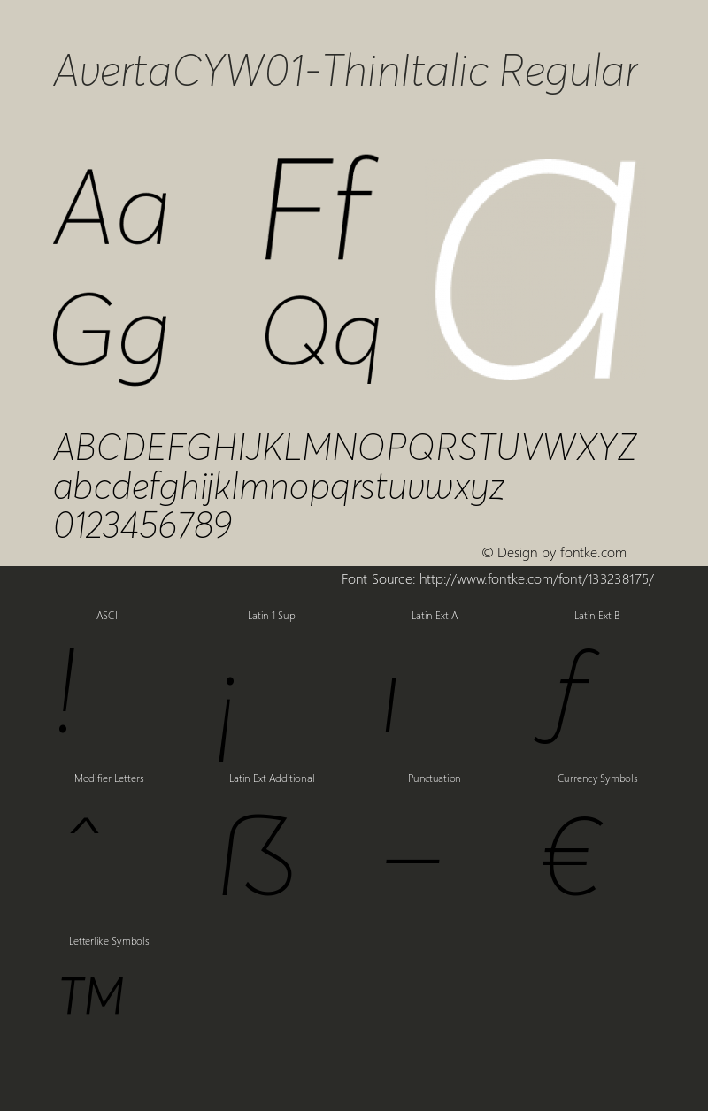 Averta CY W01 Thin Italic Version 1.008 Font Sample