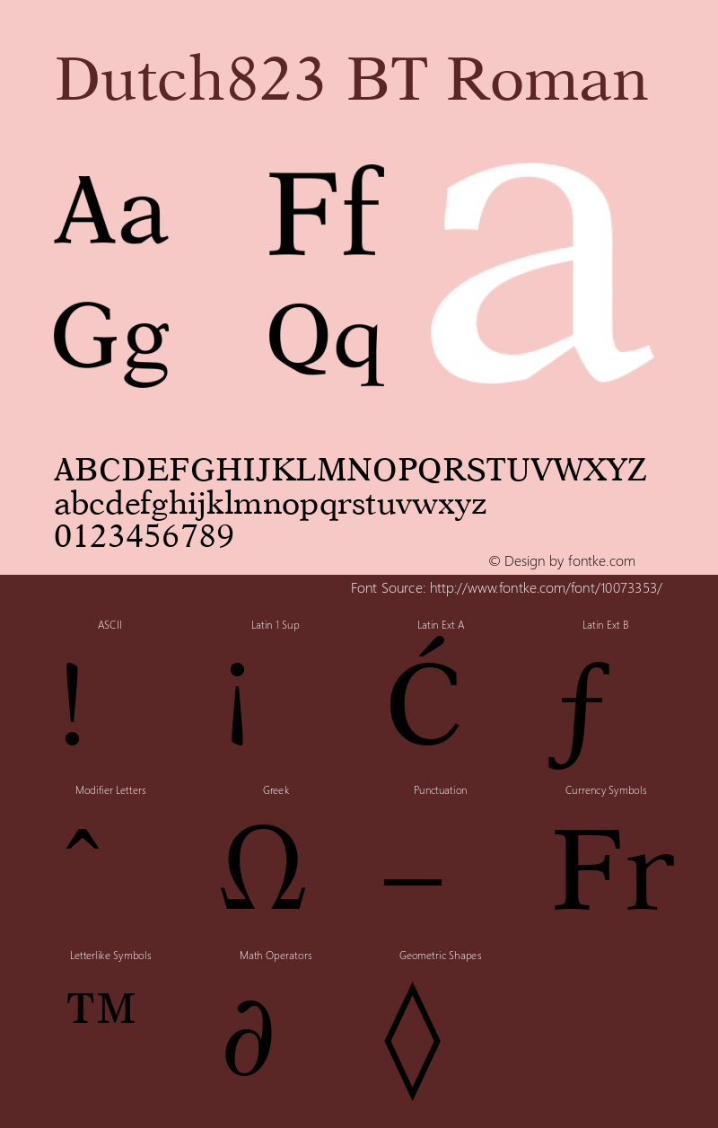 Dutch823 BT Roman mfgpctt-v4.4 Dec 7 1998 Font Sample