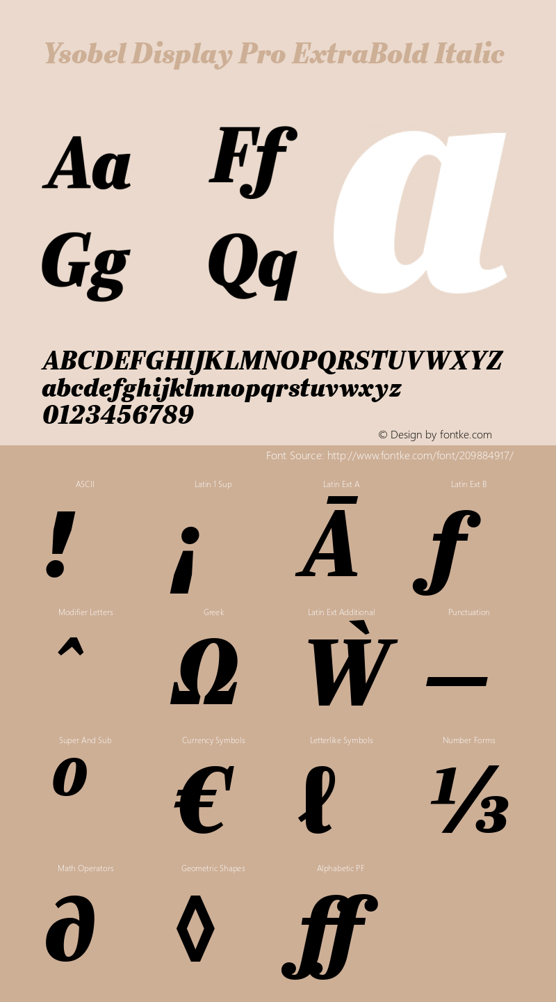 Ysobel Display Pro ExtraBold Italic Version 1.000图片样张