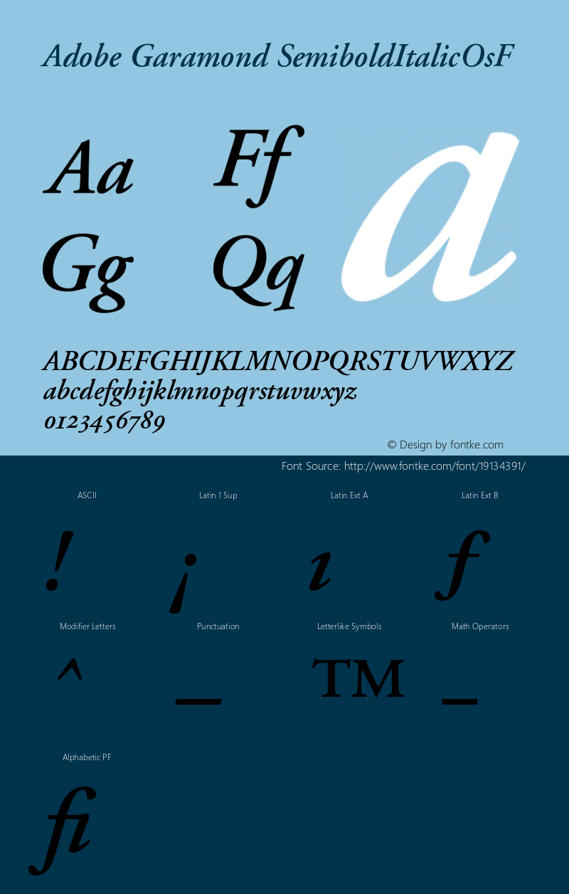 Adobe Garamond Semibold Italic Oldstyle Figures Version 001.002 Font Sample