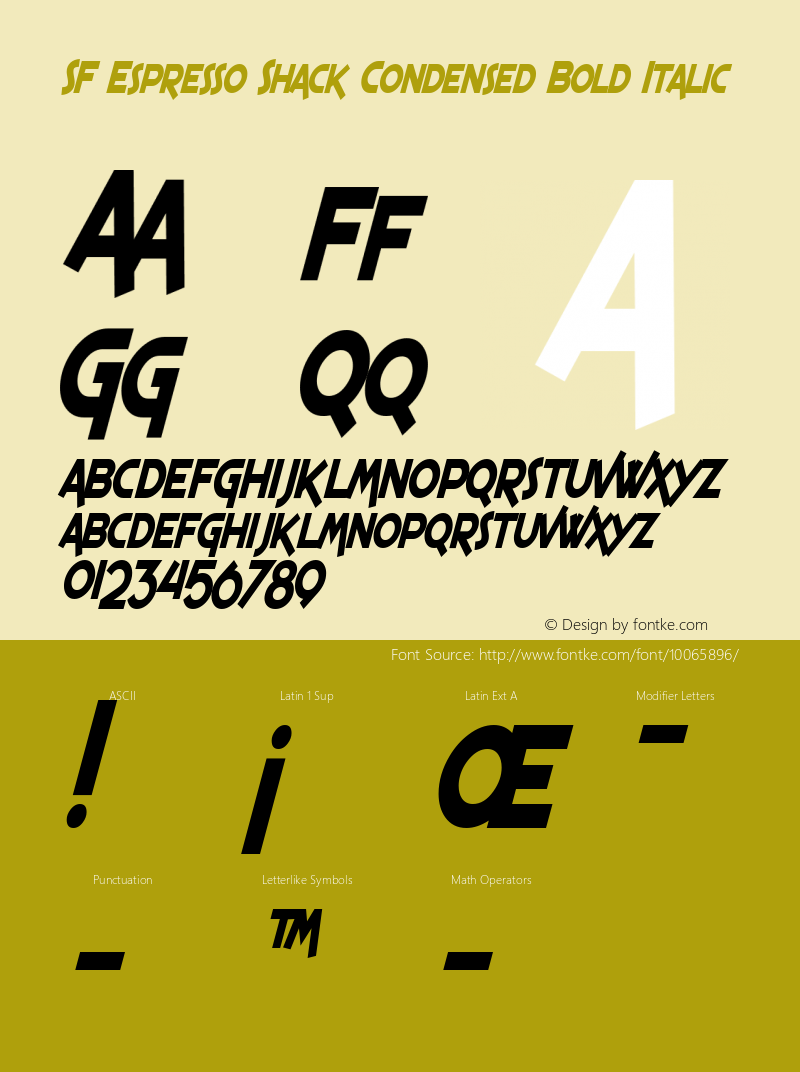 SF Espresso Shack Condensed Bold Italic v1.0 - Freeware Font Sample