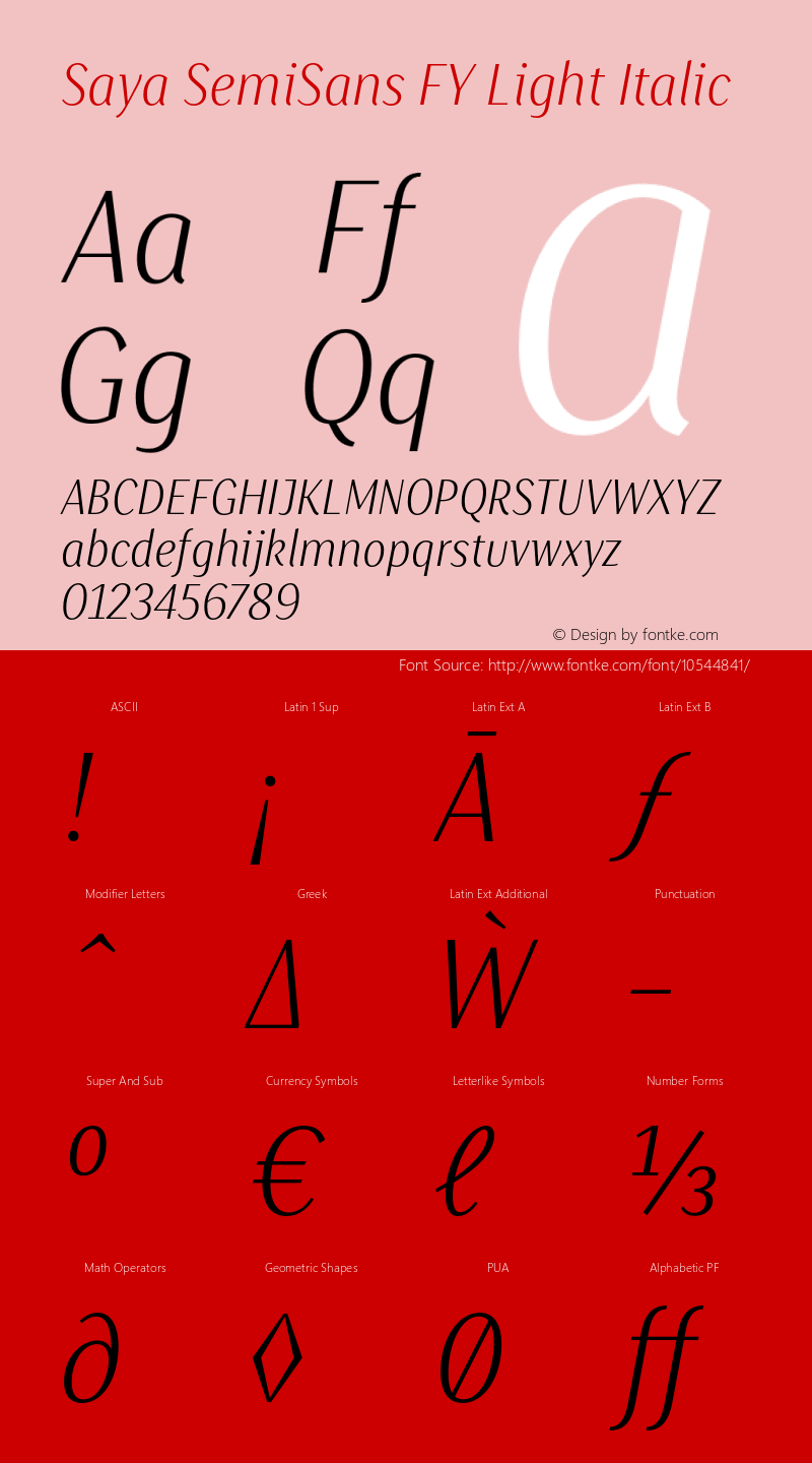 Saya SemiSans FY Light Italic Version 1.000 Font Sample