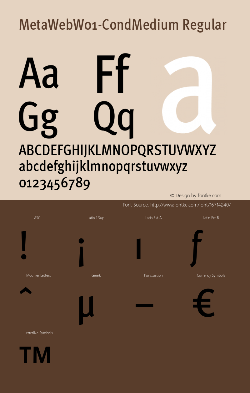 MetaWebW01-CondMedium Regular Version 7.504 Font Sample