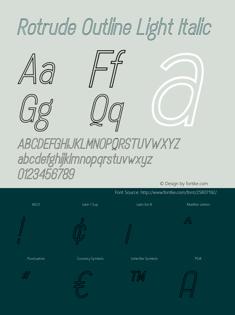 RotrudeOutline-LightItalic 1.000 Font Sample