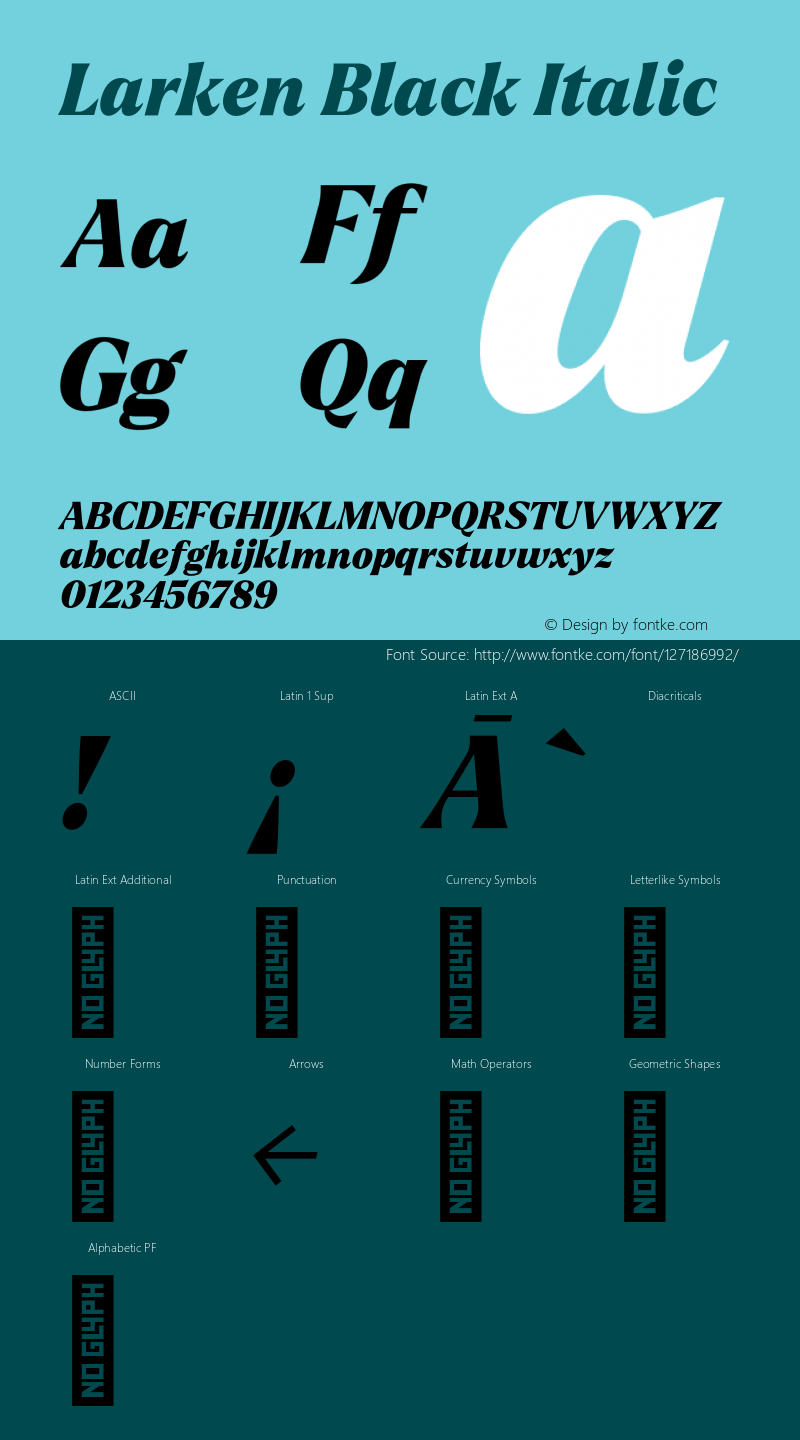 Larken Black Italic Version 1.000;hotconv 1.0.109;makeotfexe 2.5.65596 Font Sample