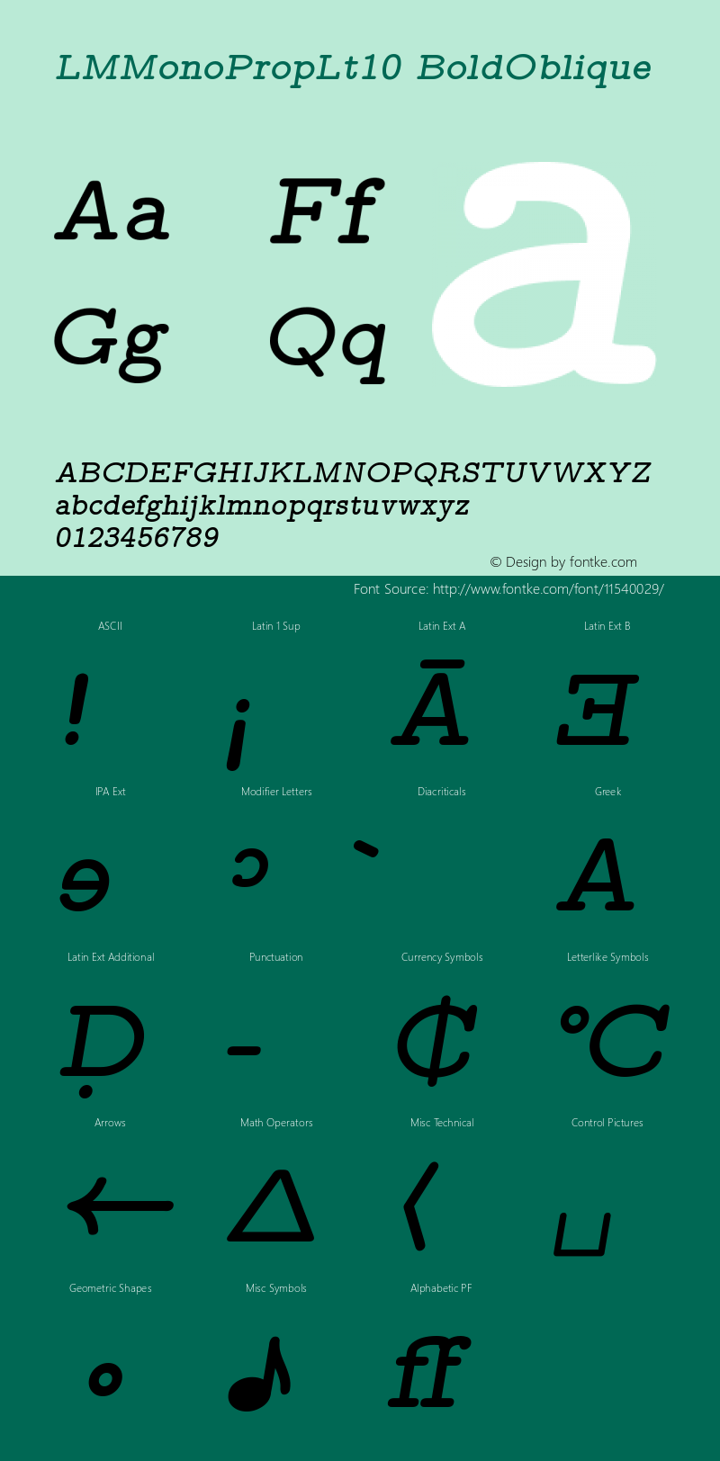 LMMonoPropLt10 BoldOblique Version 2.004 Font Sample