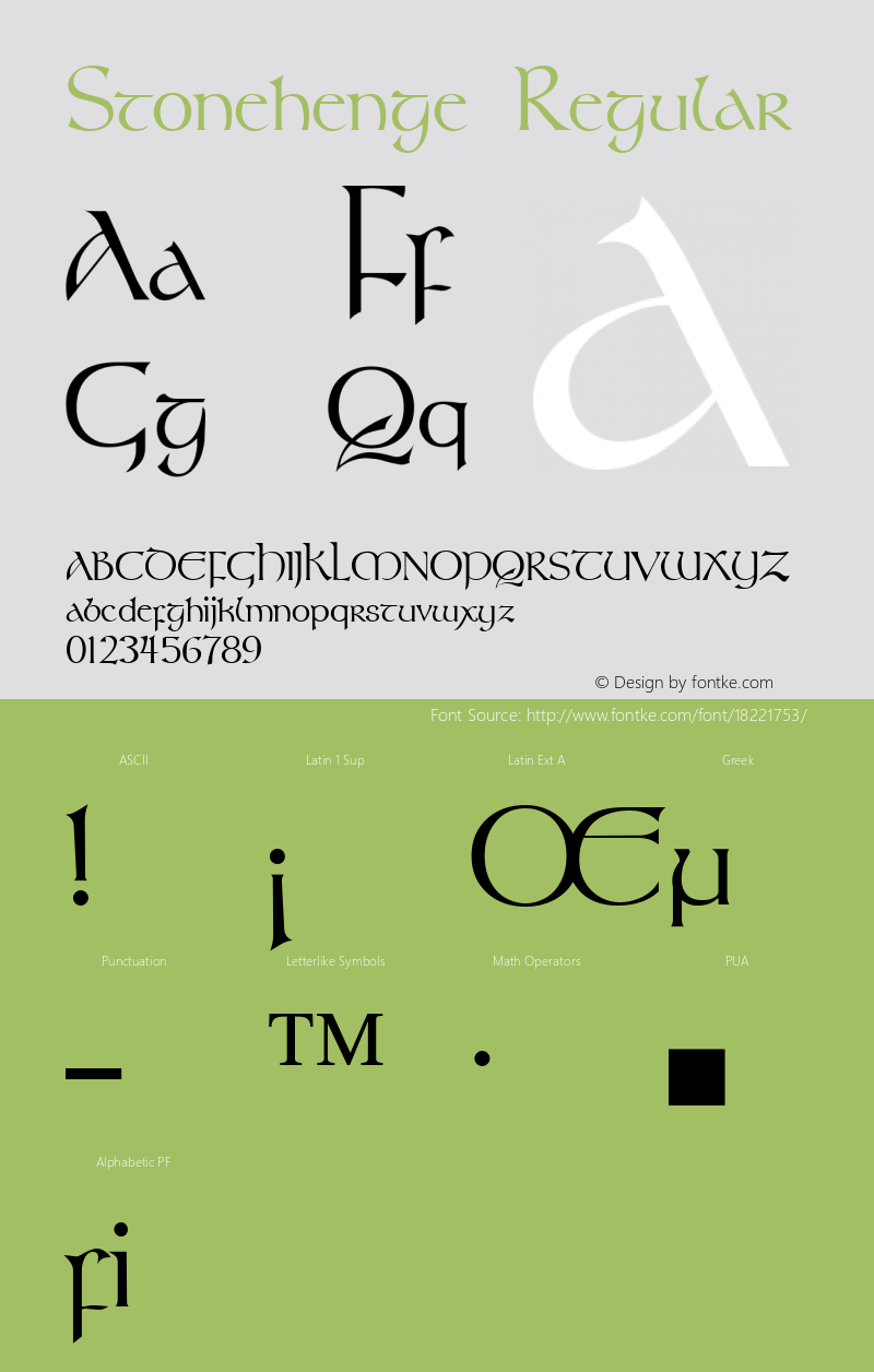 Stonehenge Regular Altsys Fontographer 3.5  7/15/93 Font Sample