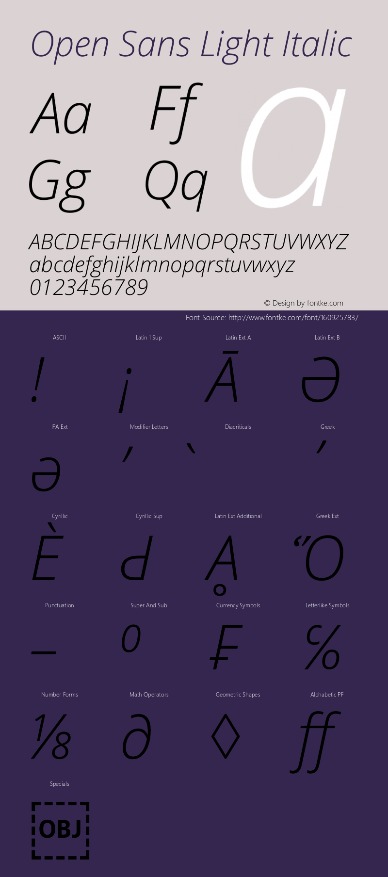 OpenSans-LightItalic Version 1.10 Font Sample