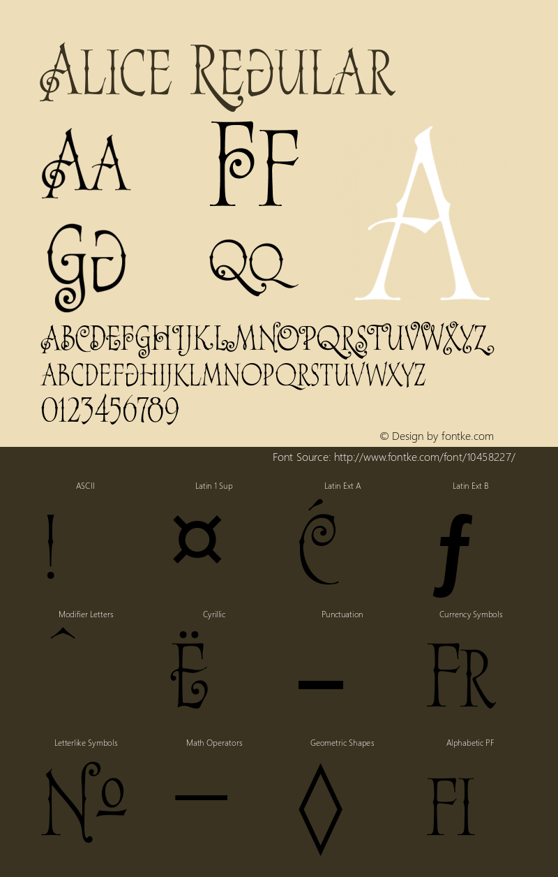 Alice Regular Version 0.000 2009 initial release Font Sample