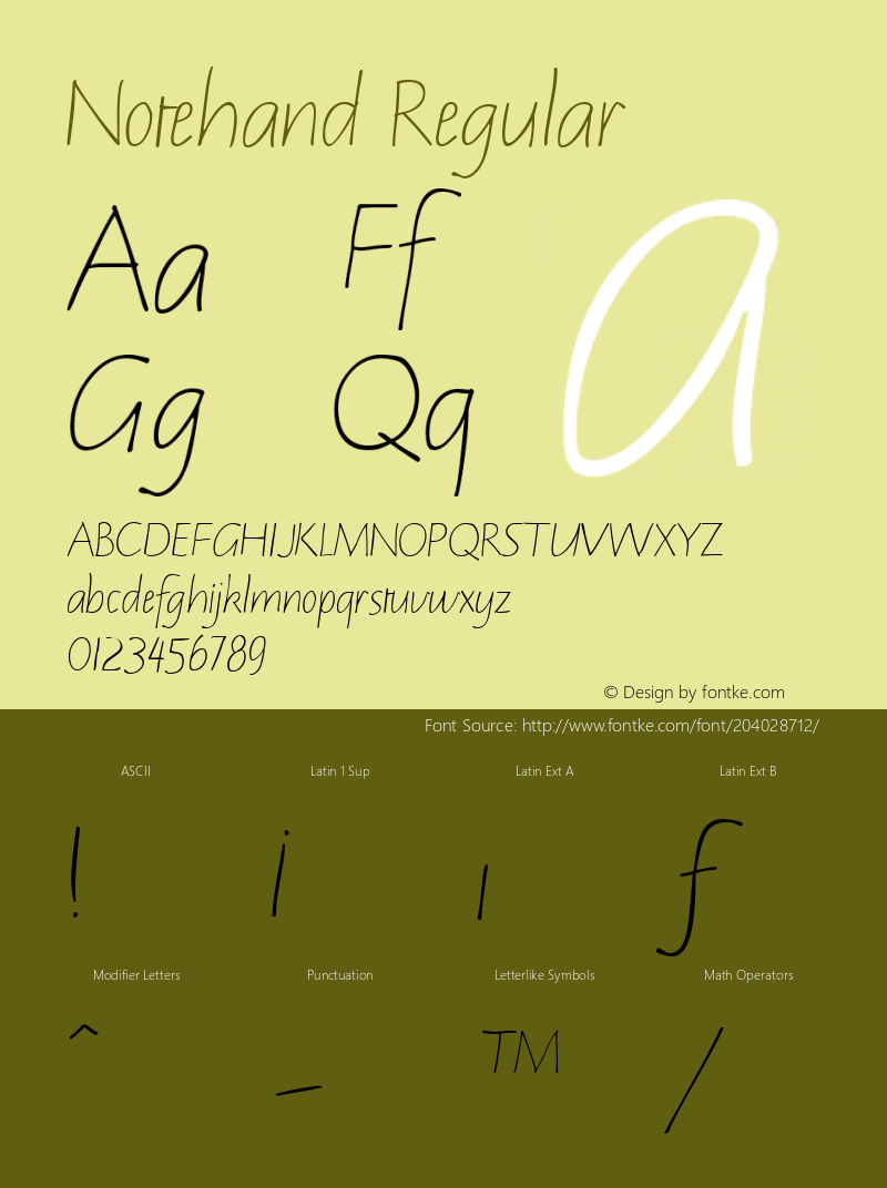 Notehand Regular Altsys Fontographer 3.5  7/15/96图片样张