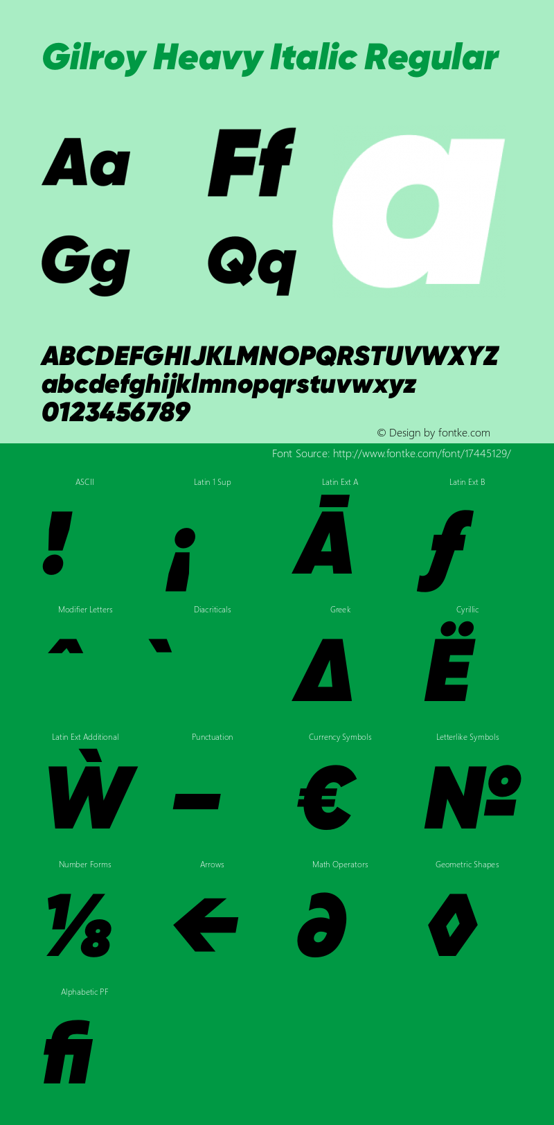 Gilroy Heavy Italic Regular Version 1.000;PS 001.000;hotconv 1.0.88;makeotf.lib2.5.64775 Font Sample