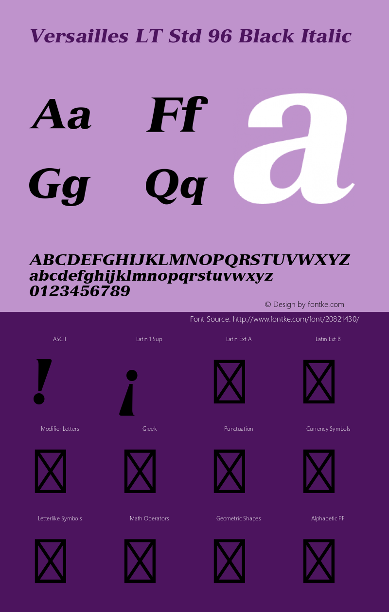 VersaillesLTStd-BlackItalic Version 2.020;PS 002.000;hotconv 1.0.50;makeotf.lib2.0.16970 Font Sample