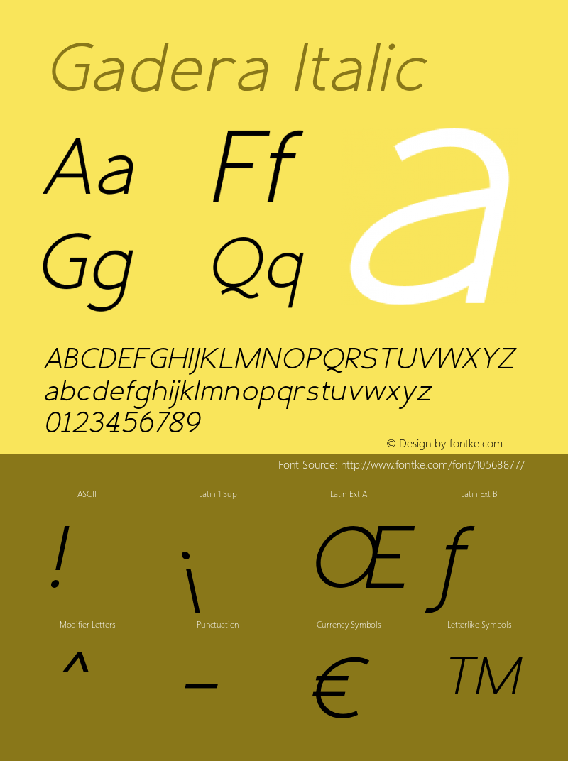 Gadera Italic Version 1.000 Font Sample