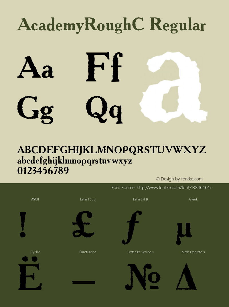 AcademyRoughC Regular Version 001.000 Font Sample