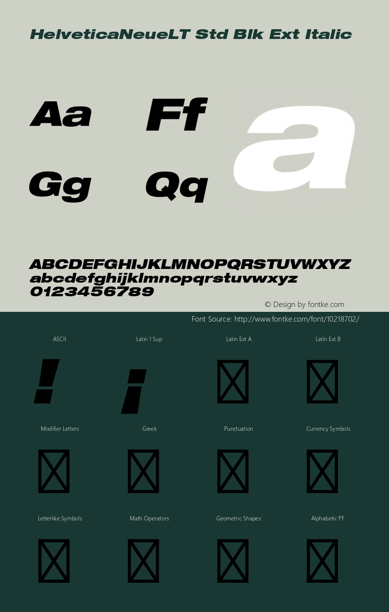 HelveticaNeueLT Std Blk Ext Italic Version 2.035;PS 002.000;hotconv 1.0.51;makeotf.lib2.0.18671 Font Sample