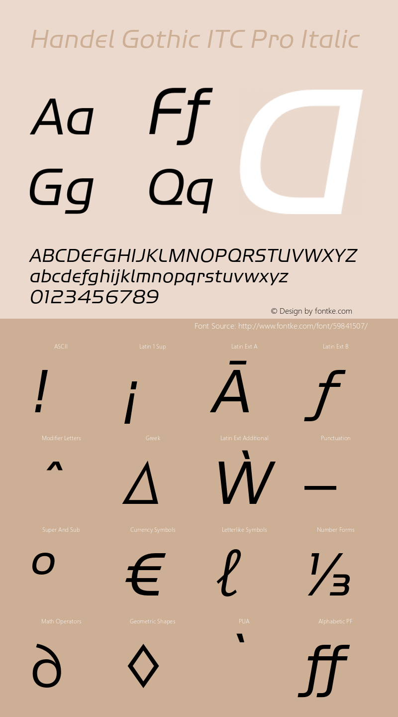 HandelGothicITCPro-Italic Version 1.00 Font Sample