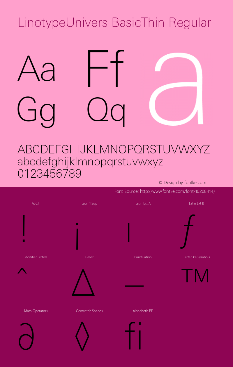 LinotypeUnivers BasicThin Regular 001.000 Font Sample