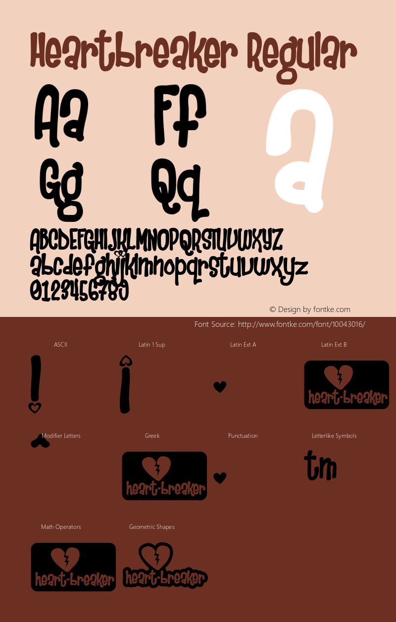 Heartbreaker Regular Macromedia Fontographer 4.1.2 7/18/99 Font Sample