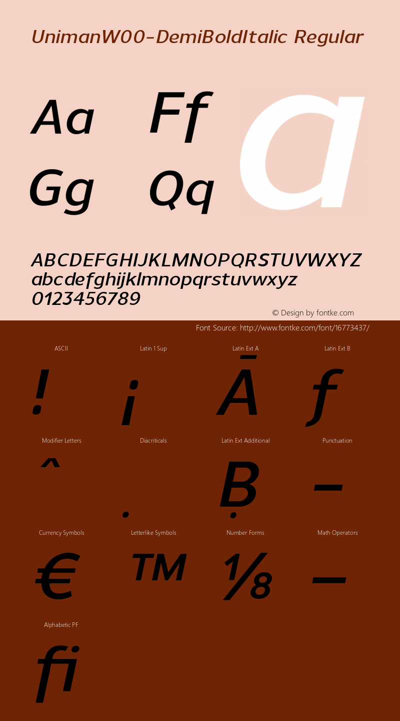 UnimanW00-DemiBoldItalic Regular Version 1.10 Font Sample