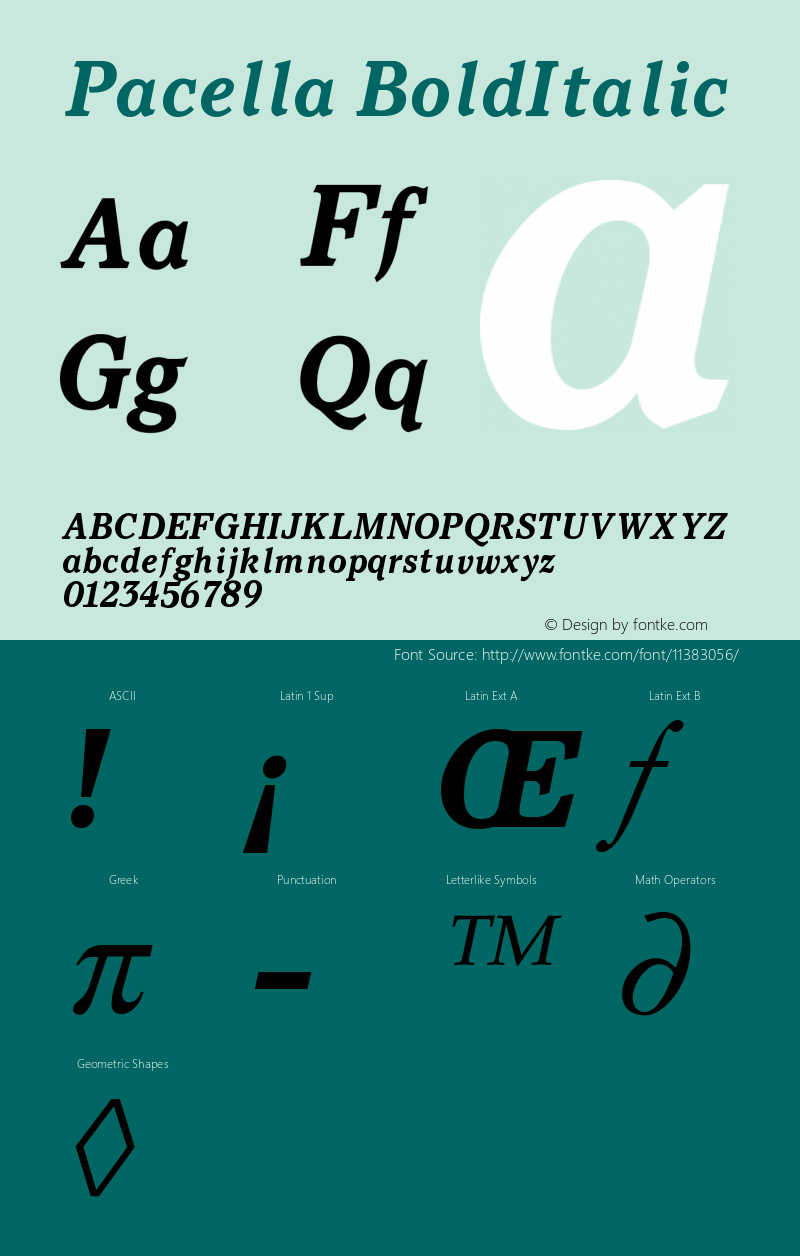 Pacella BoldItalic Version 001.000 Font Sample