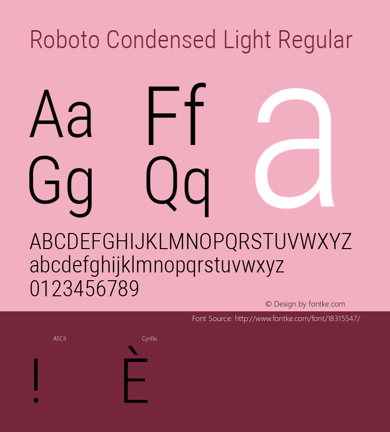 Roboto Condensed Light Regular Version 2.134; 2016; ttfautohint (v1.4.1) Font Sample