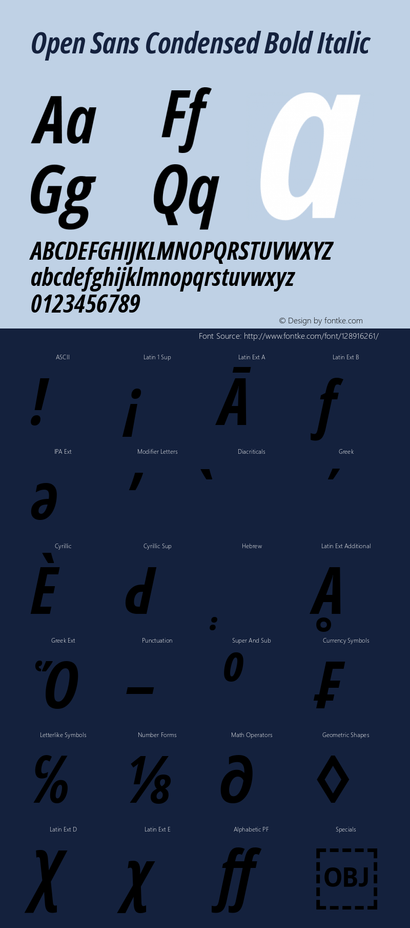 Open Sans Condensed Bold Italic Version 3.000; ttfautohint (v1.8.3) Font Sample