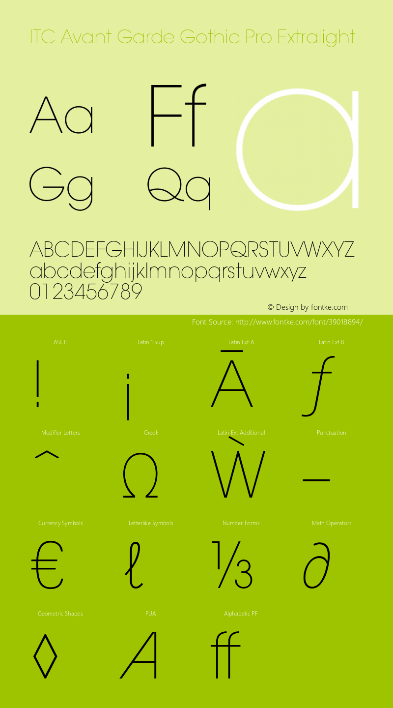 ITCAvantGardePro-Extralight Version 1.000;PS 001.001;hotconv 1.0.56 Font Sample