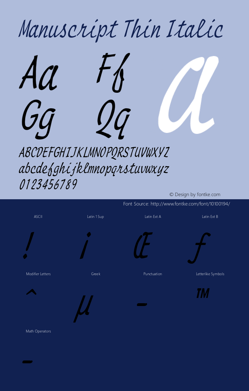 Manuscript Thin Italic Altsys Fontographer 4.1 1/8/95 Font Sample