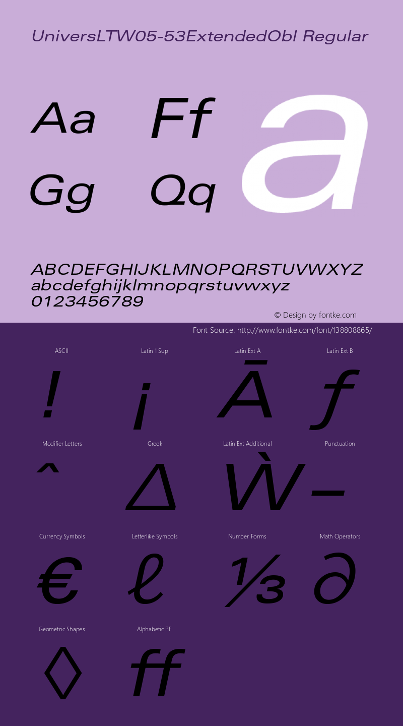 Univers LT W05 53 Extended Obl Version 1.00 Font Sample