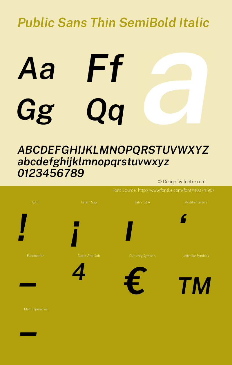 Public Sans Thin SemiBold Italic Version 1.007 Font Sample