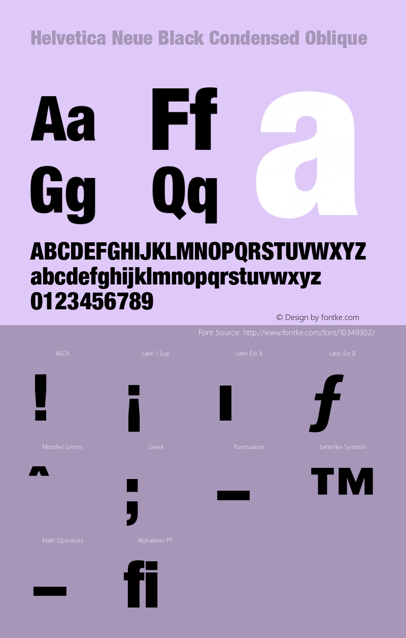 Helvetica Neue Black Condensed Oblique 001.000 Font Sample