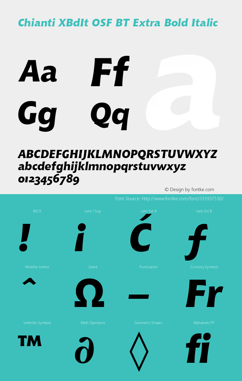 Chianti XBdIt OSF BT Extra Bold Italic Version 1.01 emb4-OT图片样张