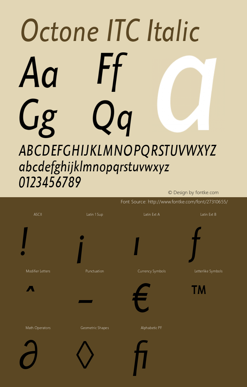 Octone ITC Regular Italic Version 1.00 Font Sample