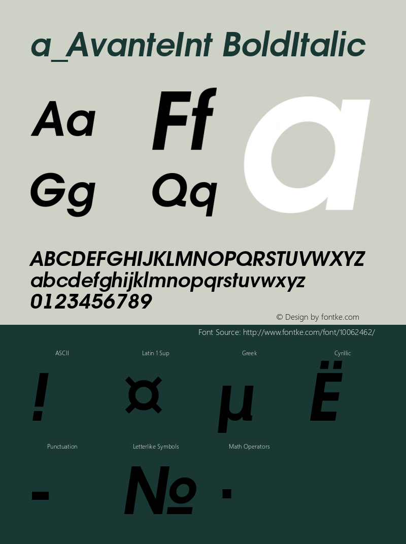 a_AvanteInt BoldItalic Macromedia Fontographer 4.1 21.09.97 Font Sample