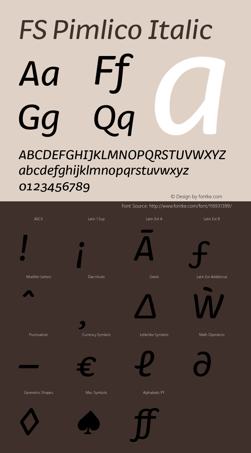 FSPimlico-Italic Version 1.01 Font Sample