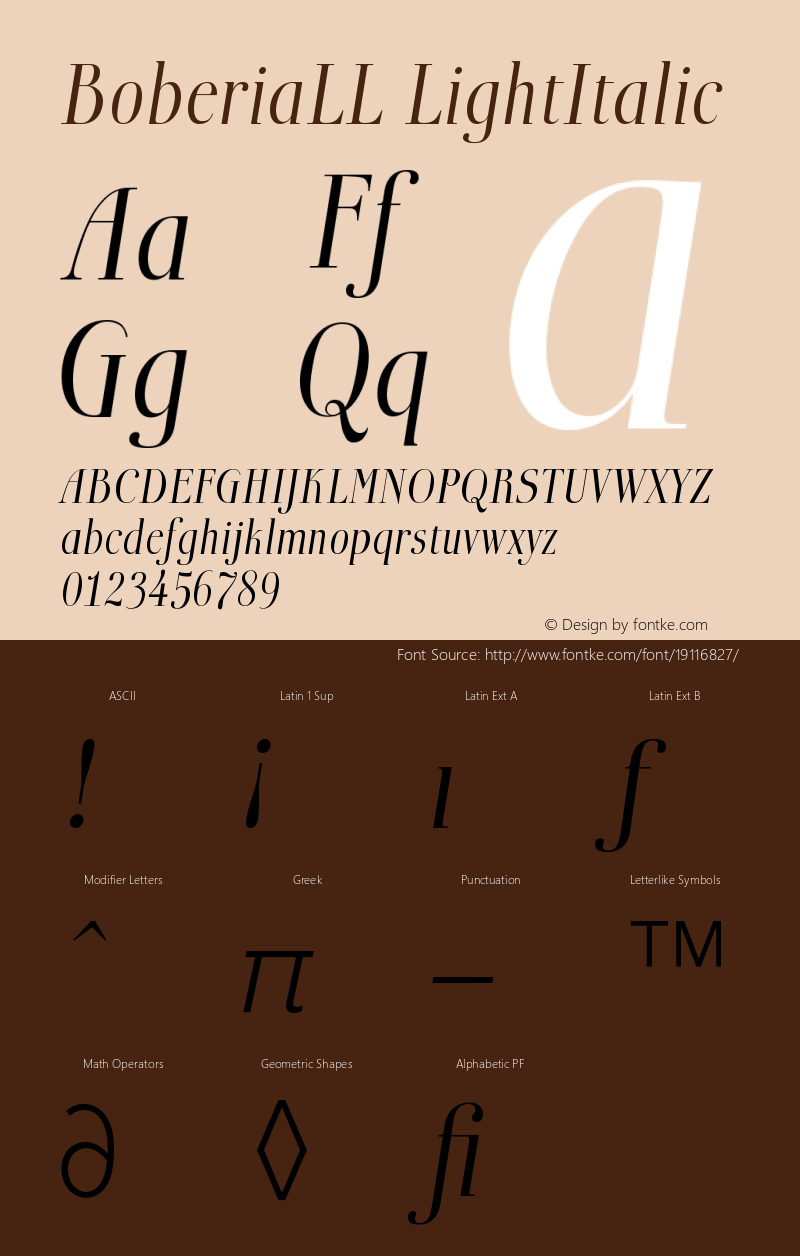 BoberiaLL-LightItalic Version 001.000 Font Sample