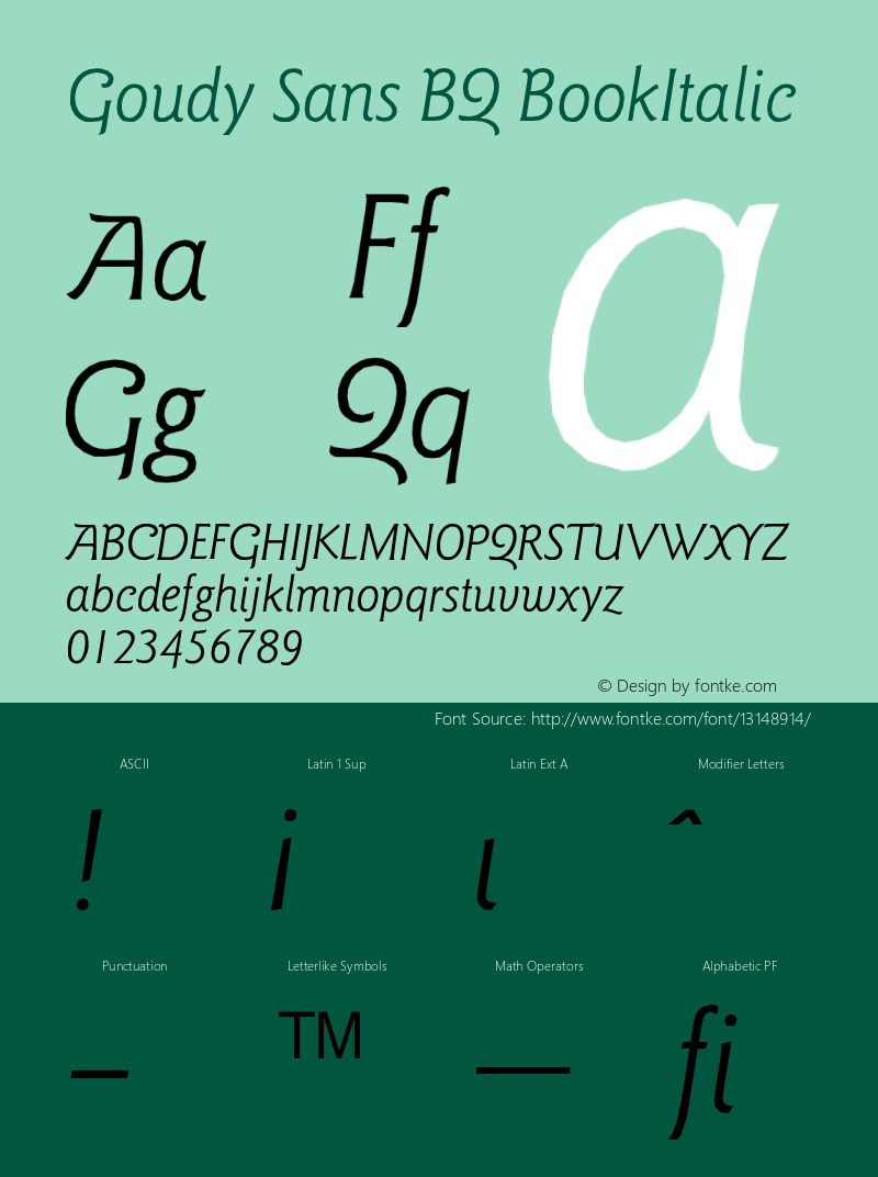 Goudy Sans BQ BookItalic Version 001.000 Font Sample