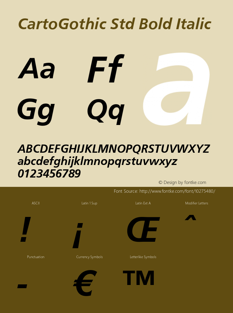 CartoGothic Std Bold Italic Version 1.061 Font Sample