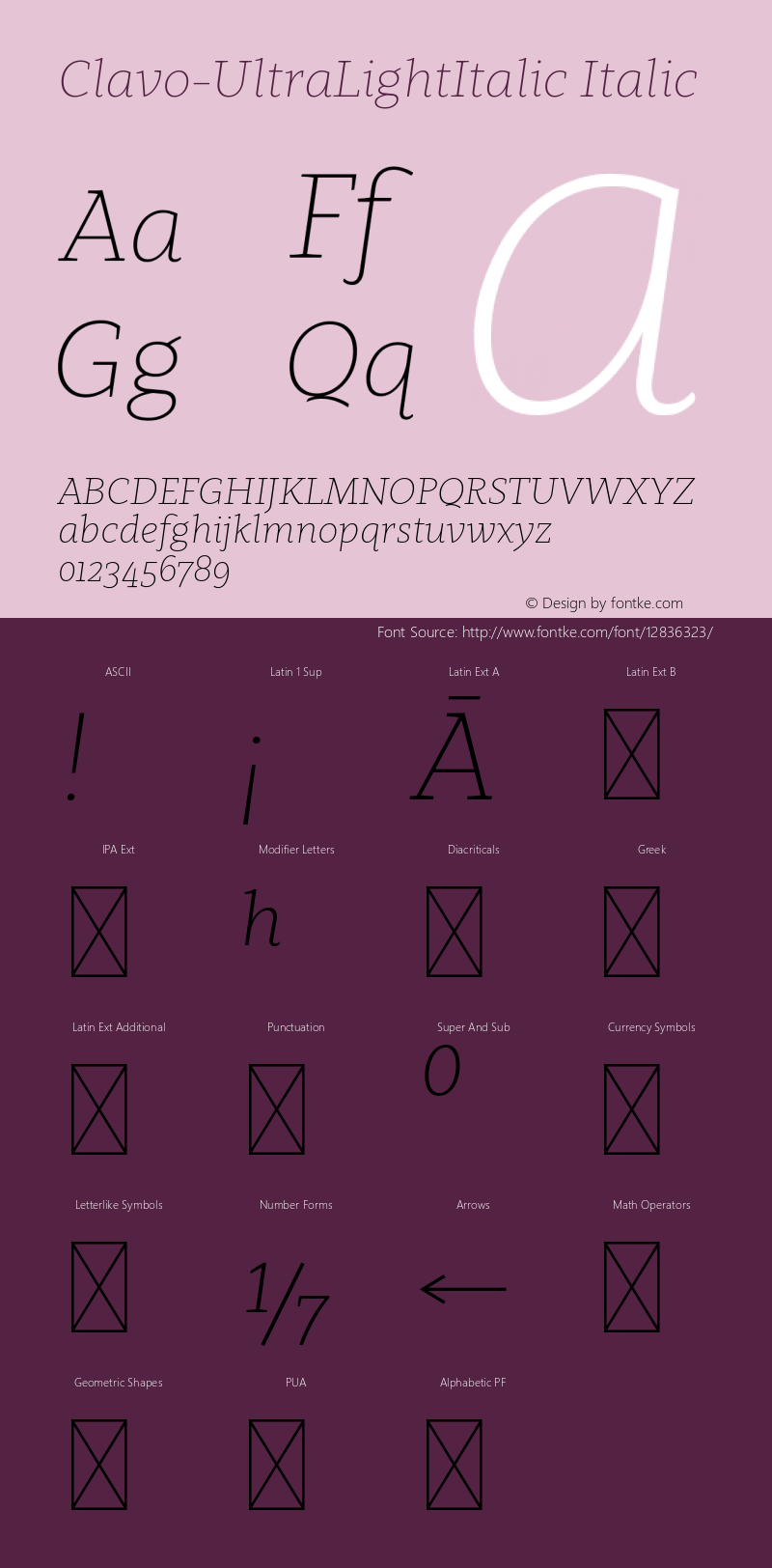 Clavo-UltraLightItalic Italic Version 1.000;PS 001.000;hotconv 1.0.70;makeotf.lib2.5.58329 Font Sample