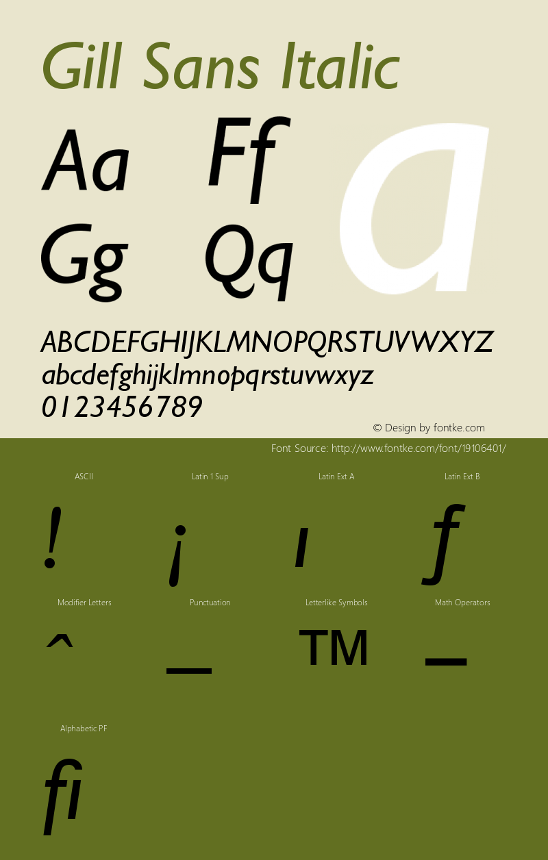 Gill Sans Italic Version 001.002 Font Sample