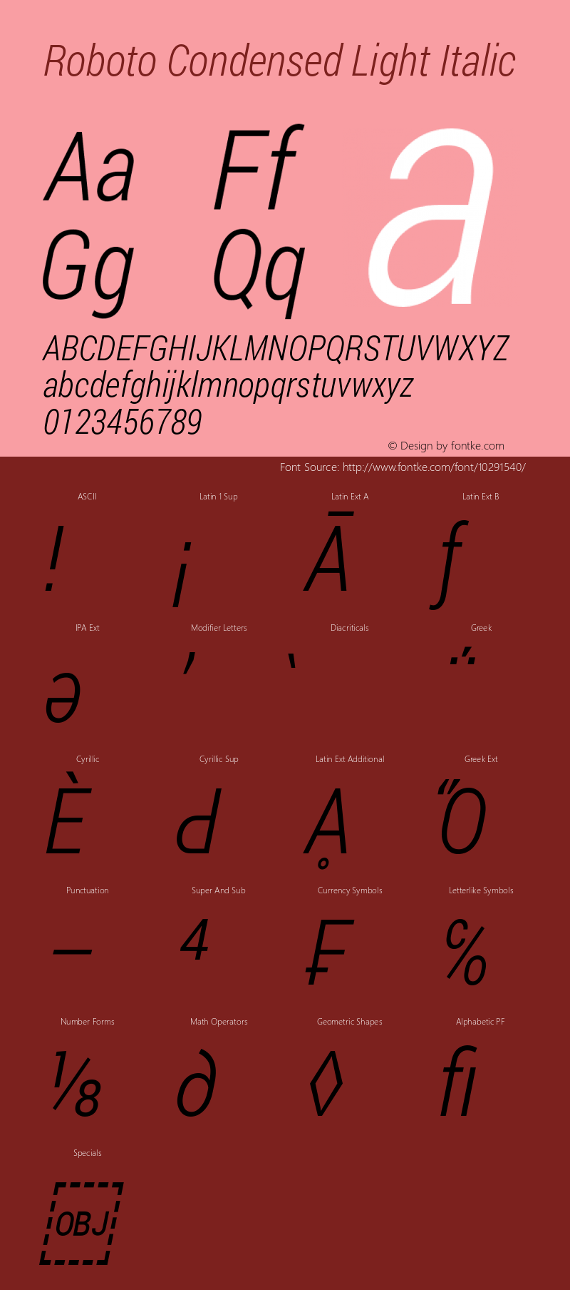 Roboto Condensed Light Italic Version 1.100141; 2013 Font Sample