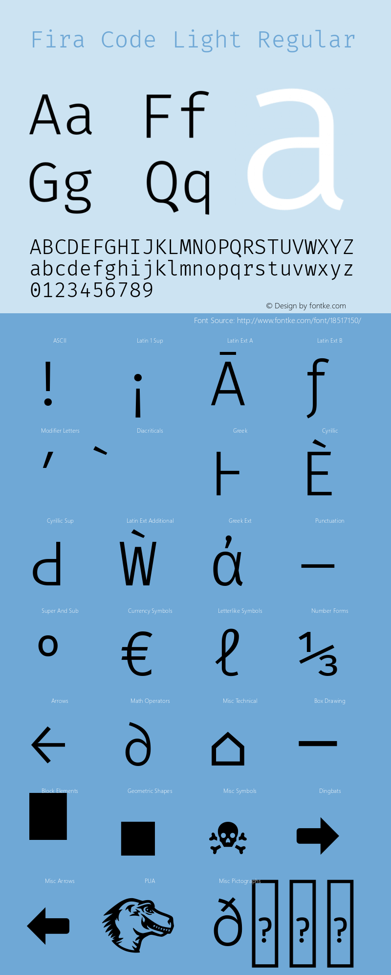 Fira Code Light Regular Version 1.204 Font Sample